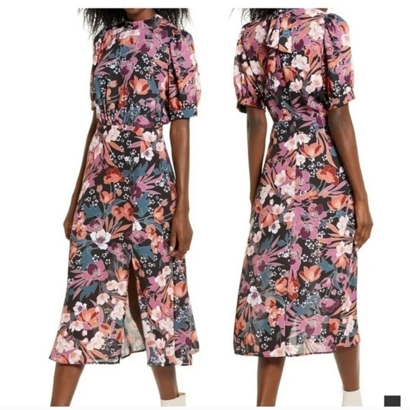 JULIA JORDAN Floral Puff Sleeve Midi Dress Size 4 NWOT - Picture 1 of 9
